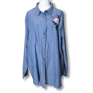 The Skyline Collection Denim Button Down Shirt W/ Embroidery - Size XXL